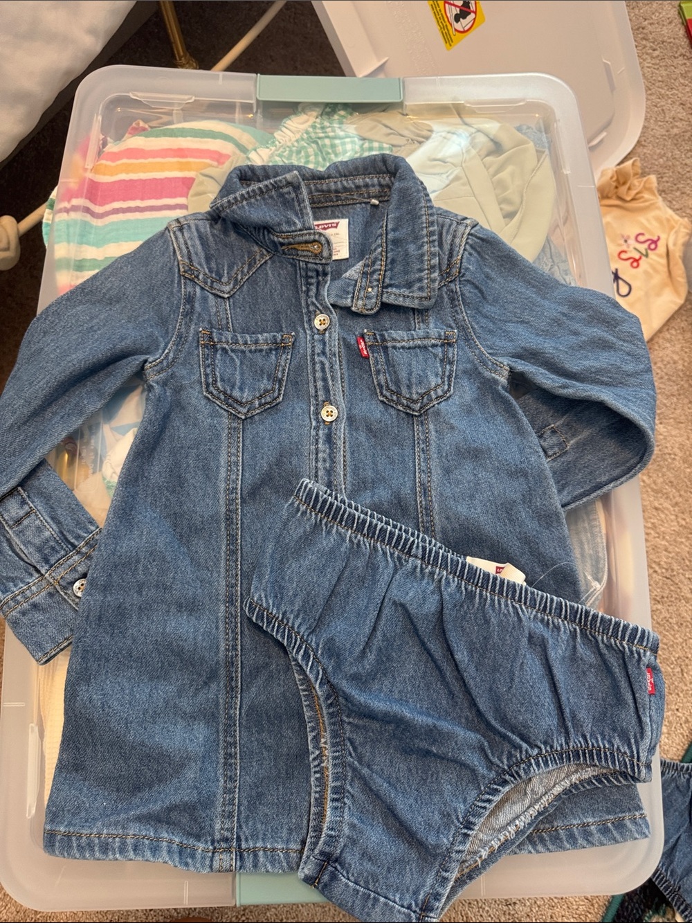 Levi's Girls Blue Denim Shirt Dress with Matching Bloomers